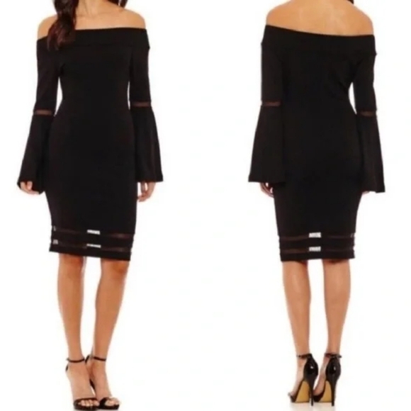 NWT Bold Elements Black Off Shoulder Bell Sleeve Dress Size Large - Picture 1 of 8